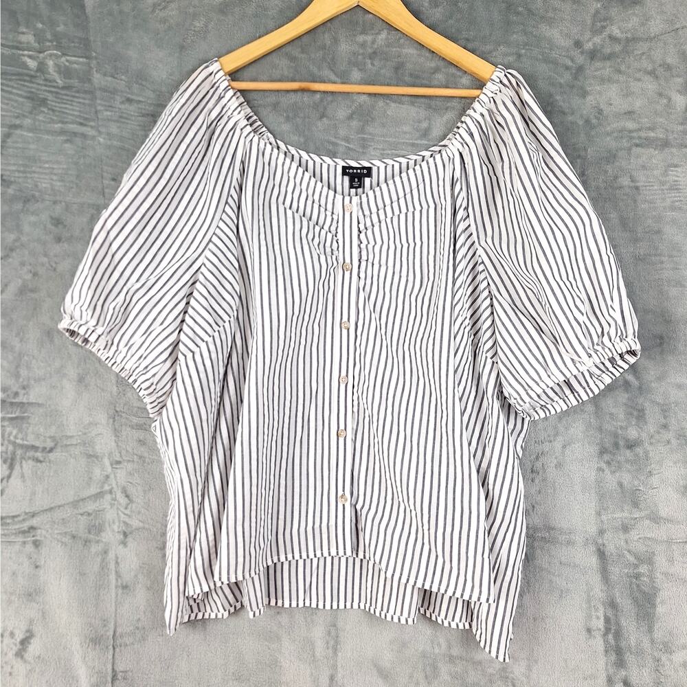 Torrid Top 5X Seersucker Button Front Crop Striped‎ Sweetheart Summer Casual NWT